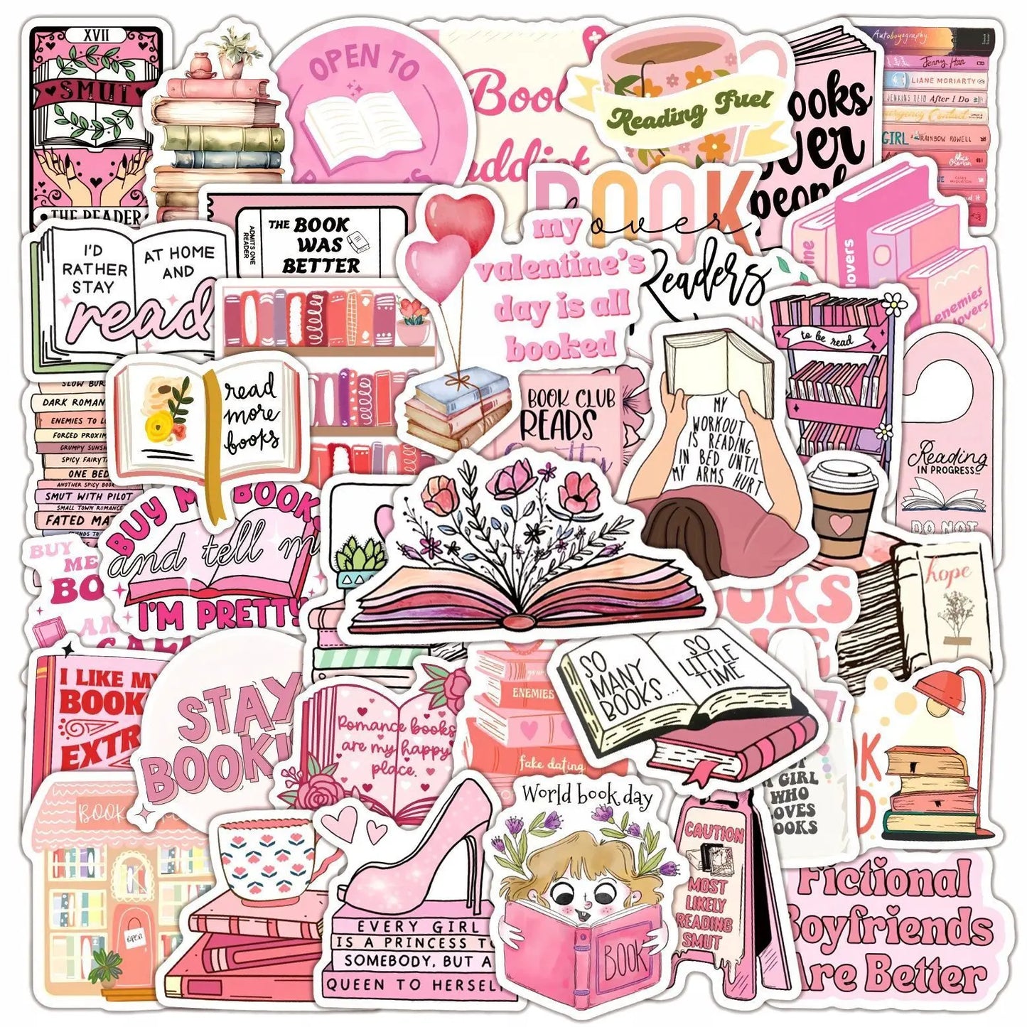 10/50/100pcs Bookish Stickers – Cute & Aesthetic Reader Decals (Includes Smut, Dark Romance & More)