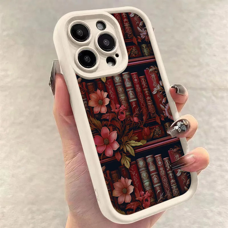 Floral Bookshelf iPhone Case – Shockproof Cover for iPhone 11-17 Pro Max
