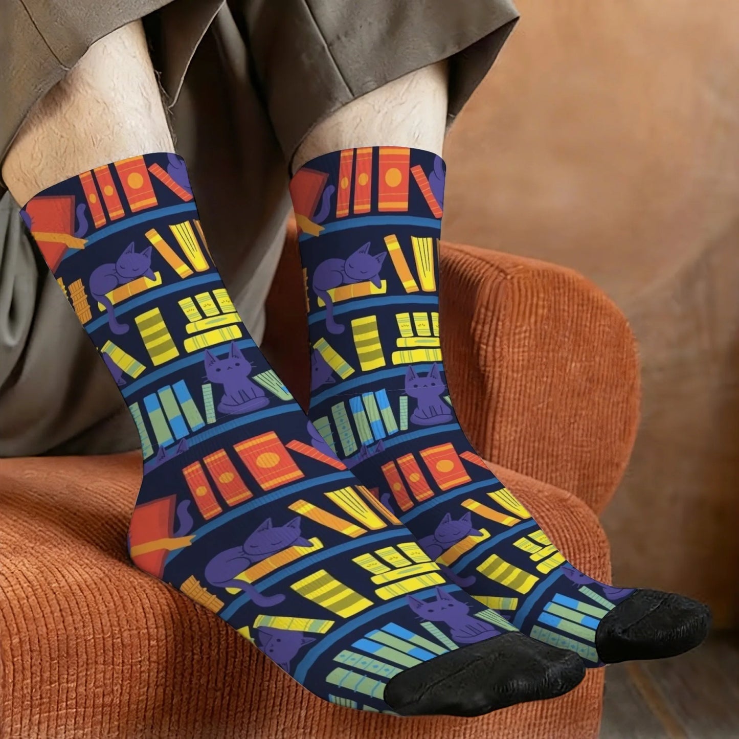 Library Bookshelf Crew Socks – Soft Breathable Unisex Socks for Book Lovers