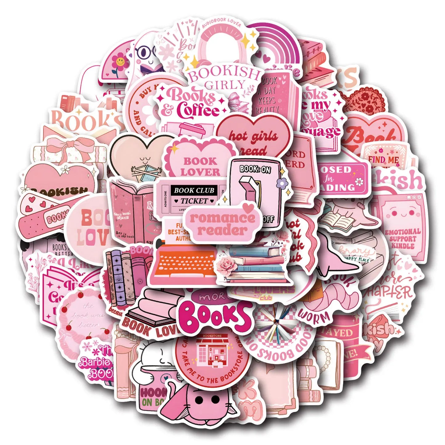 60pcs Pink Bookish Stickers – Cute Reading Stickers for Laptop, Phone, Diary & Water Bottle