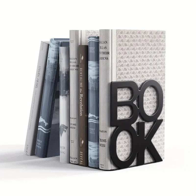 “BOOK” Iron Bookend – Stylish Decorative Shelf Holder for Readers, Home & Office