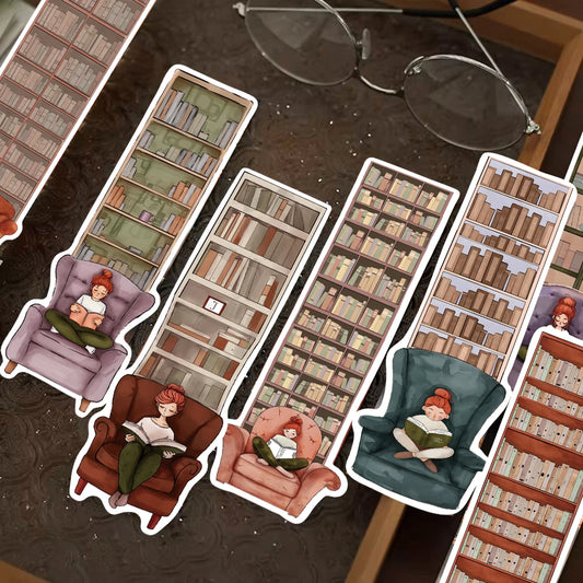 Set of 30 or 60 “Girls in Armchairs” Bookmarks – Whimsical Bookcase Aesthetic for DIY, Stationery & Gifts