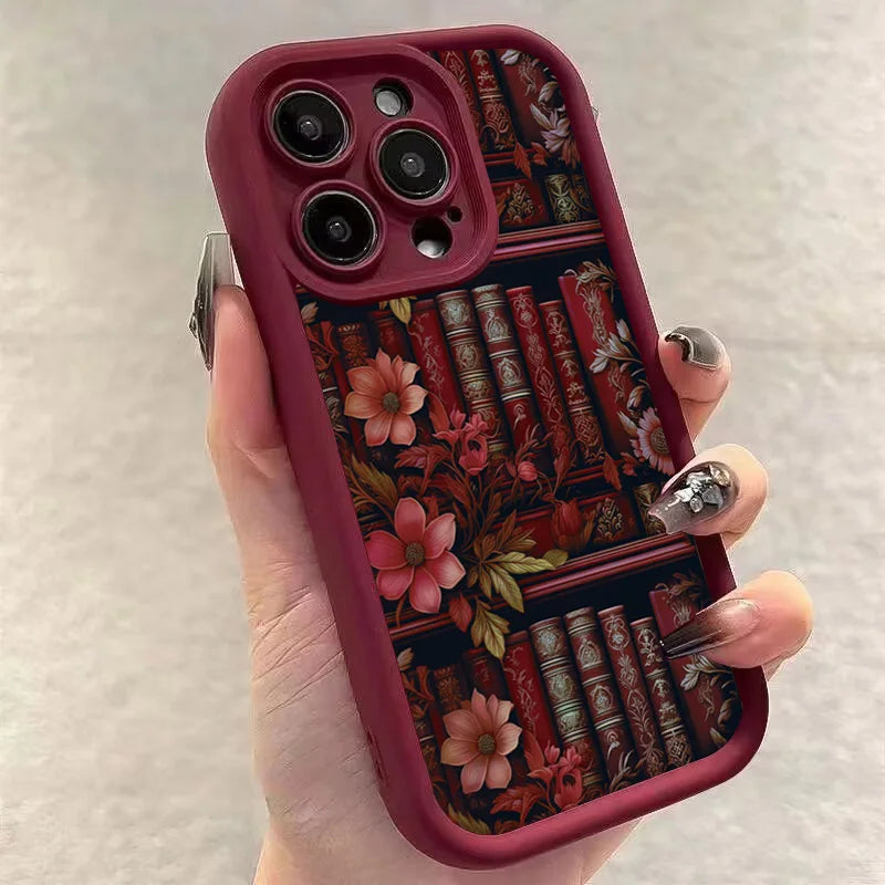 Floral Bookshelf iPhone Case – Shockproof Cover for iPhone 11-17 Pro Max