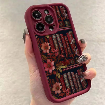 Floral Bookshelf iPhone Case – Shockproof Cover for iPhone 11-17 Pro Max