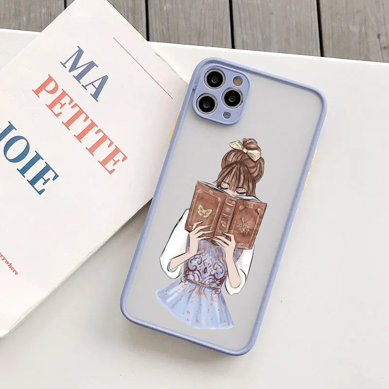 Bookish Girl iPhone Case – Cute Shockproof Cover for iPhone X–17 Pro Max, Mini & Plus
