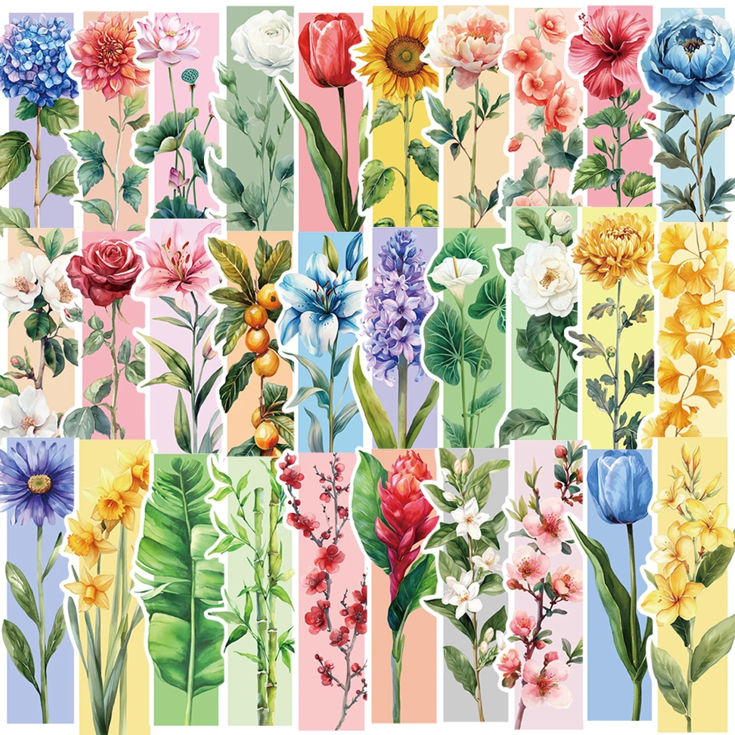Set of 30 Watercolour Flower Bookmarks – Floral Page Markers for Readers & Students
