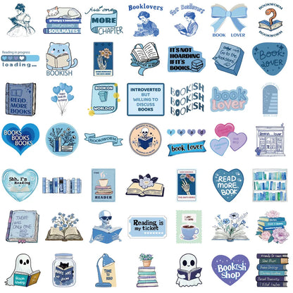 50pcs Blue Bookish Aesthetic Stickers – Creative DIY Decor for Laptops, Phones, Journals & More
