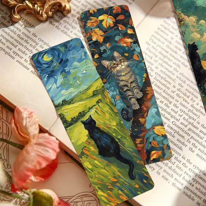 Set of 30 Oil Painting Cat Bookmarks – Artistic Starry Night-Inspired Page Markers for Book Lovers