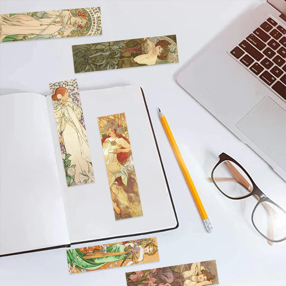 Set of 30 Art Nouveau Bookmarks – Alphonse Mucha Inspired Vintage Art Collection