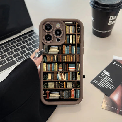Bookshelf Pattern Soft Shockproof iPhone Case – Compatible with iPhone 11 to 16 Pro Max