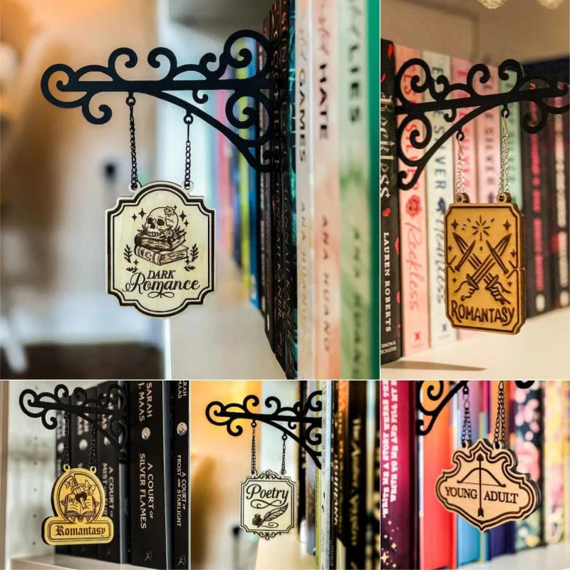Hangable Bookend-Style Genre Signs – Shelf Decor for Book Lovers & Home Library Displays