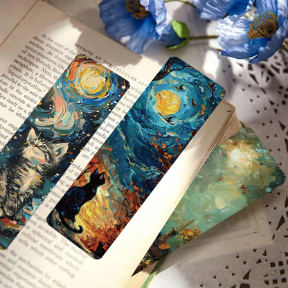 Set of 30 Oil Painting Cat Bookmarks – Artistic Starry Night-Inspired Page Markers for Book Lovers