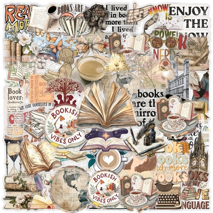10/30/50pcs Retro Bookish Stickers – Transparent Aesthetic Decoration for Book Lovers, Notebooks, Journals & Luggage