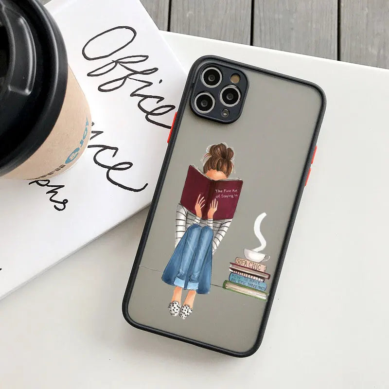 Bookish Girl iPhone Case – Cute Shockproof Cover for iPhone X–17 Pro Max, Mini & Plus