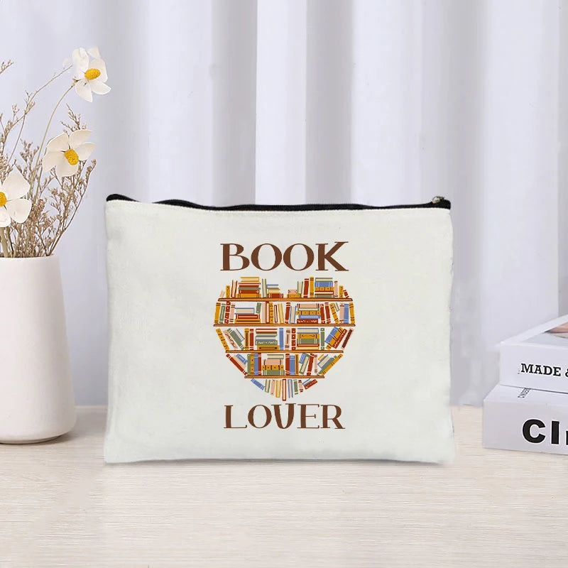 Book Lovers Canvas Pouch – Cute Organiser, Pencil Case & Makeup Bag