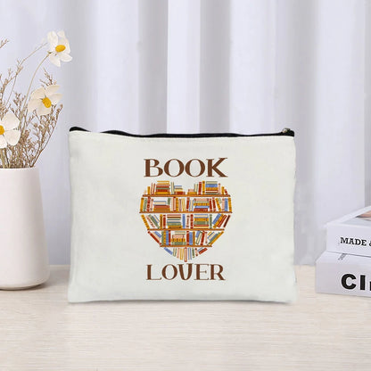 Book Lovers Canvas Pouch – Cute Organiser, Pencil Case & Makeup Bag