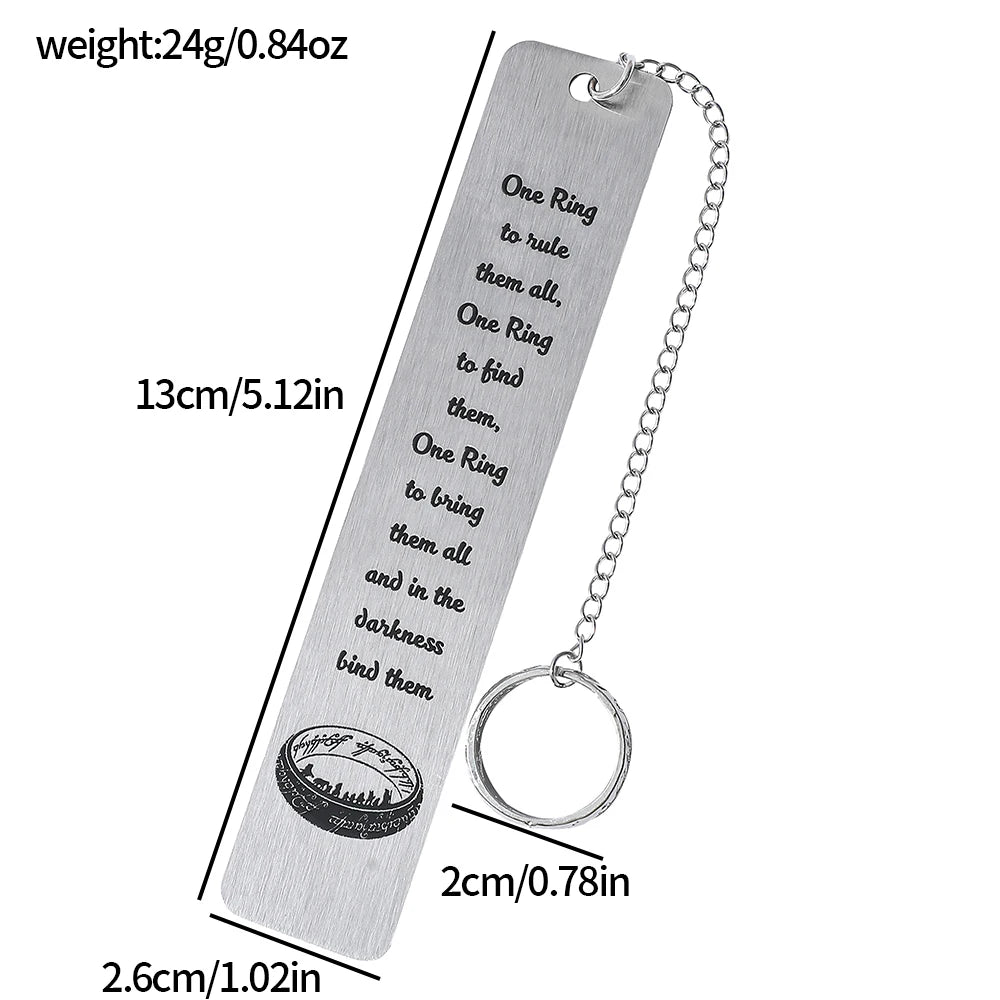 Lord of the Rings-Inspired Metal Bookmark with Ring Charm – Literary Gift for Fantasy Lovers