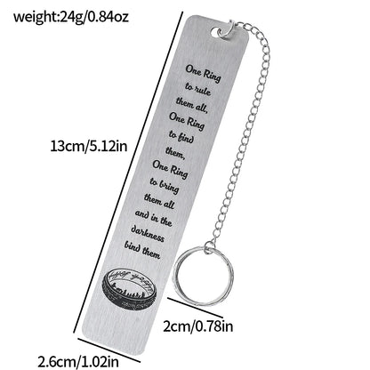Lord of the Rings-Inspired Metal Bookmark with Ring Charm – Literary Gift for Fantasy Lovers