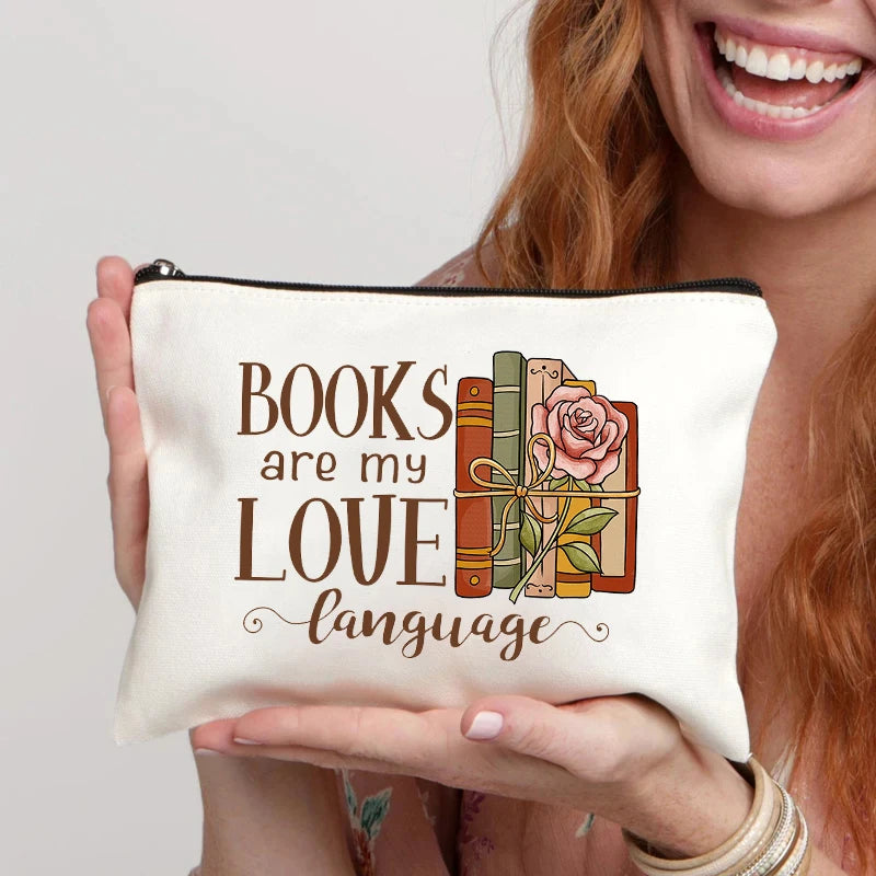 Book Lovers Canvas Pouch – Cute Organiser, Pencil Case & Makeup Bag