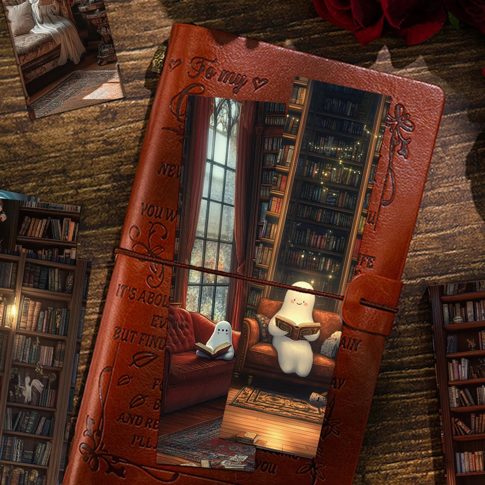 Set of 30 “Ghosts Reading in the Library” Bookmarks – Cute & Spooky Page Markers