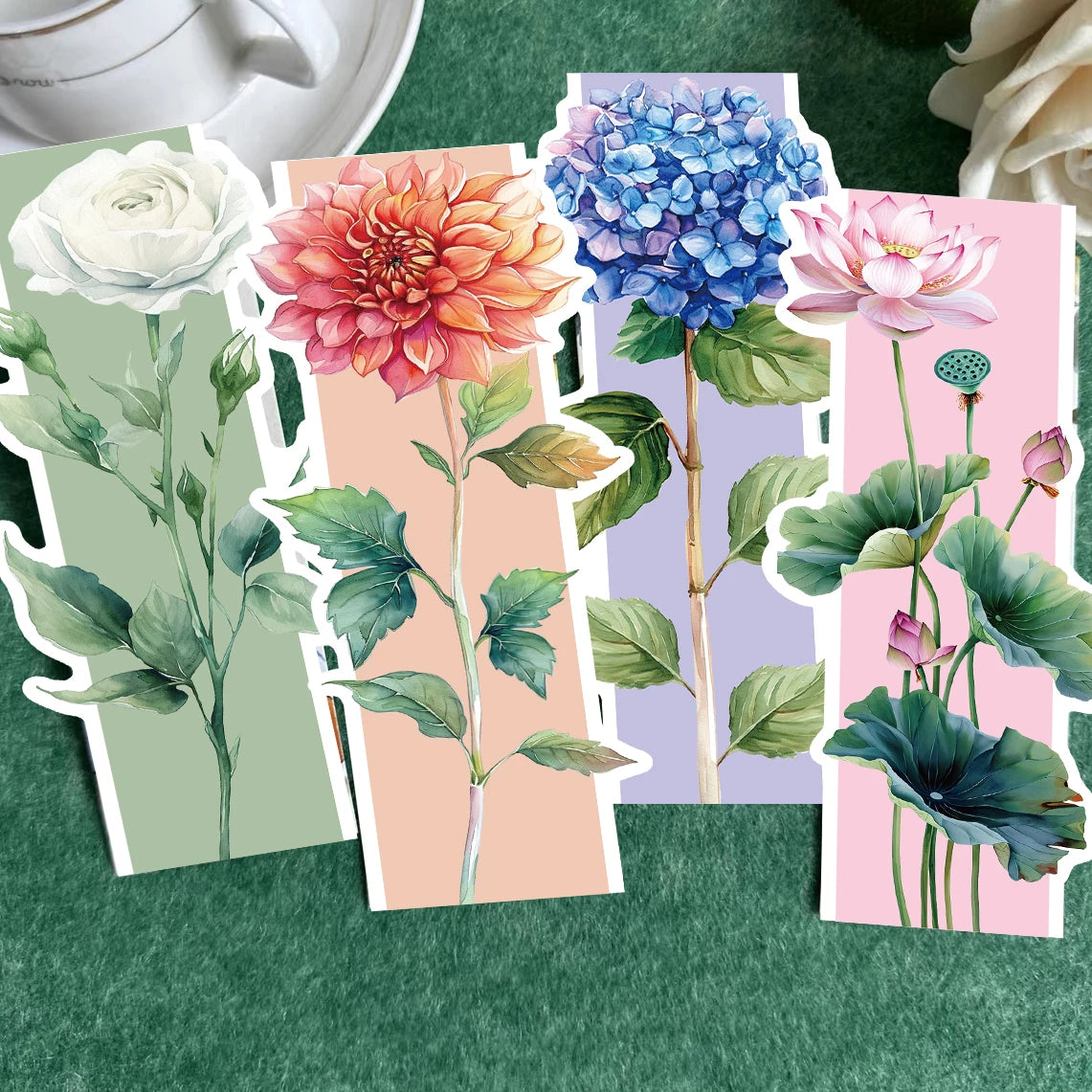 Set of 30 Watercolour Flower Bookmarks – Floral Page Markers for Readers & Students