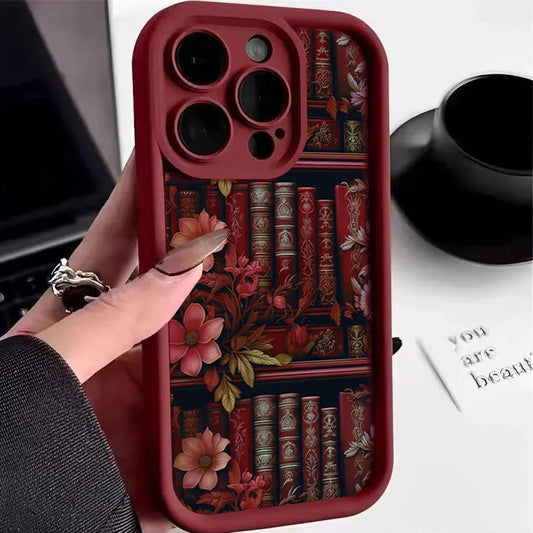 Floral Bookshelf iPhone Case – Shockproof Cover for iPhone 11-16 Pro Max