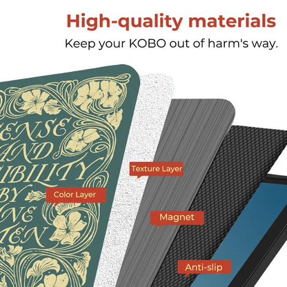 Jane Austen-Inspired Kobo Clara Case – 6-Inch Magnetic TPU Cover with Auto Wake/Sleep (Pride & Prejudice, Sense & Sensibility, Emma & More)