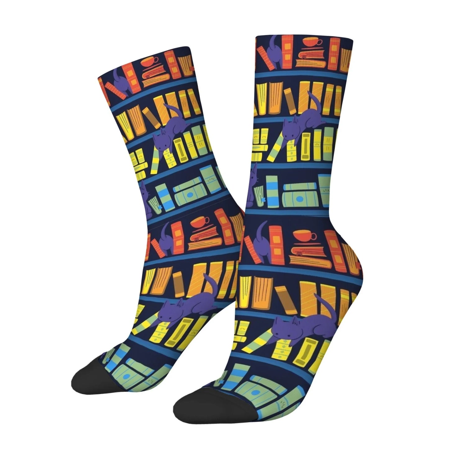 Library Bookshelf Crew Socks – Soft Breathable Unisex Socks for Book Lovers