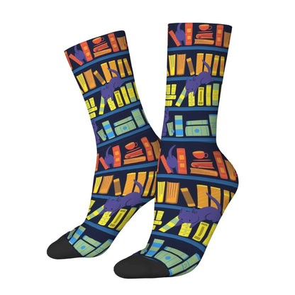 Library Bookshelf Crew Socks – Soft Breathable Unisex Socks for Book Lovers