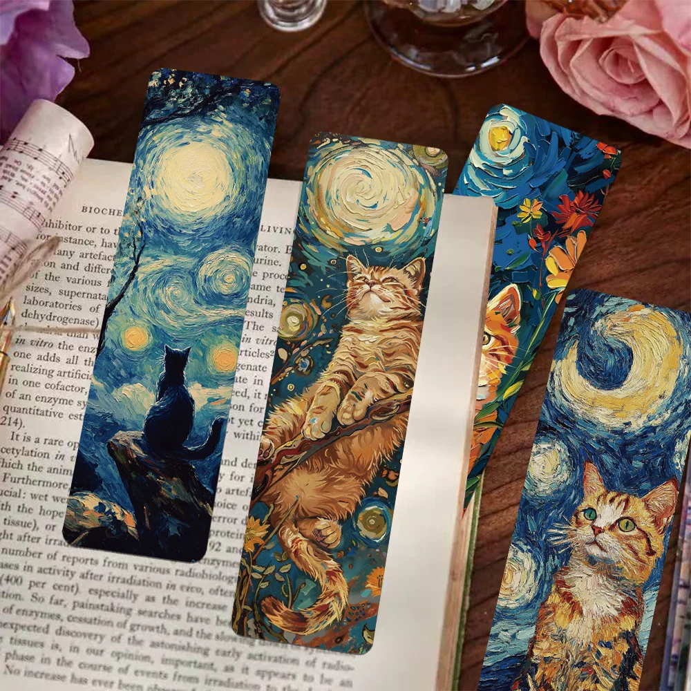 Set of 30 Oil Painting Cat Bookmarks – Artistic Starry Night-Inspired Page Markers for Book Lovers