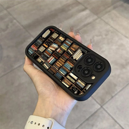 Bookshelf Pattern Soft Shockproof iPhone Case – Compatible with iPhone 11 to 16 Pro Max