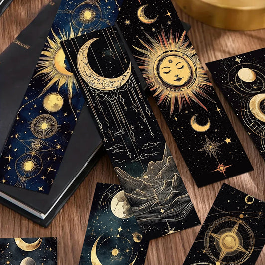 Set of 30 Mystical Celestial Bookmarks – Moons, Suns & Stars for Dreamy Reading Moments