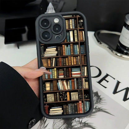Bookshelf Pattern Soft Shockproof iPhone Case – Compatible with iPhone 11 to 16 Pro Max
