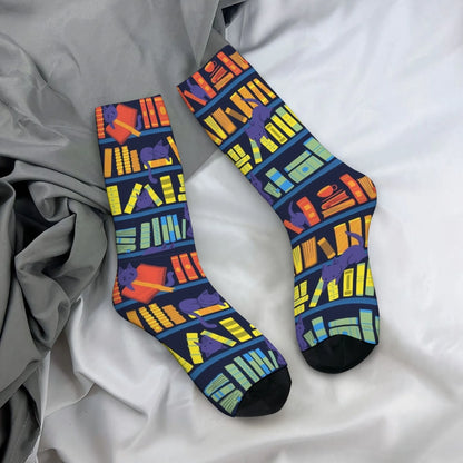 Library Bookshelf Crew Socks – Soft Breathable Unisex Socks for Book Lovers