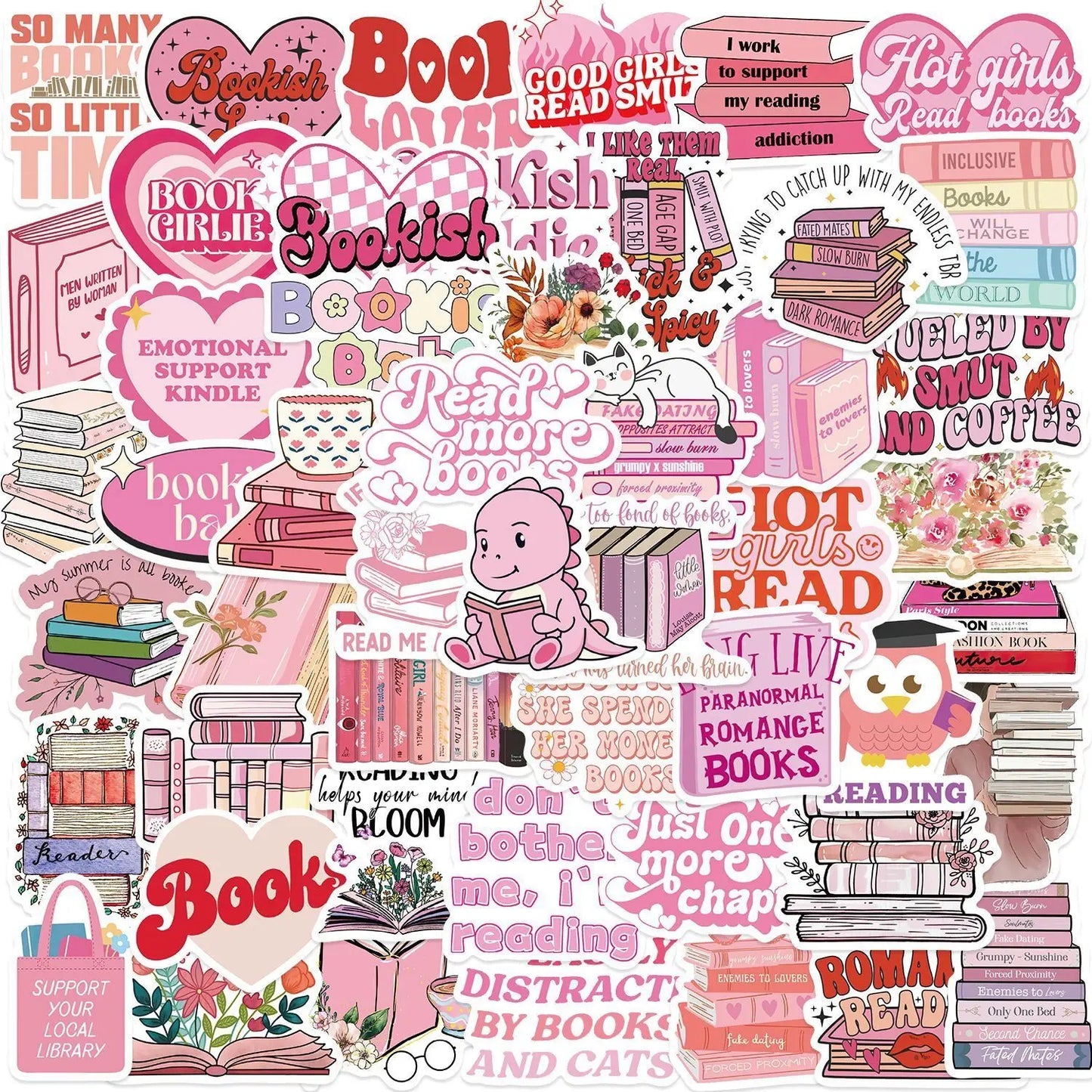 10/50/100pcs Bookish Stickers – Cute & Aesthetic Reader Decals (Includes Smut, Dark Romance & More)