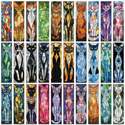 Set of 30 Stained Glass Cat Bookmarks – Aesthetic Cartoon Page Markers for Readers & Book Lovers