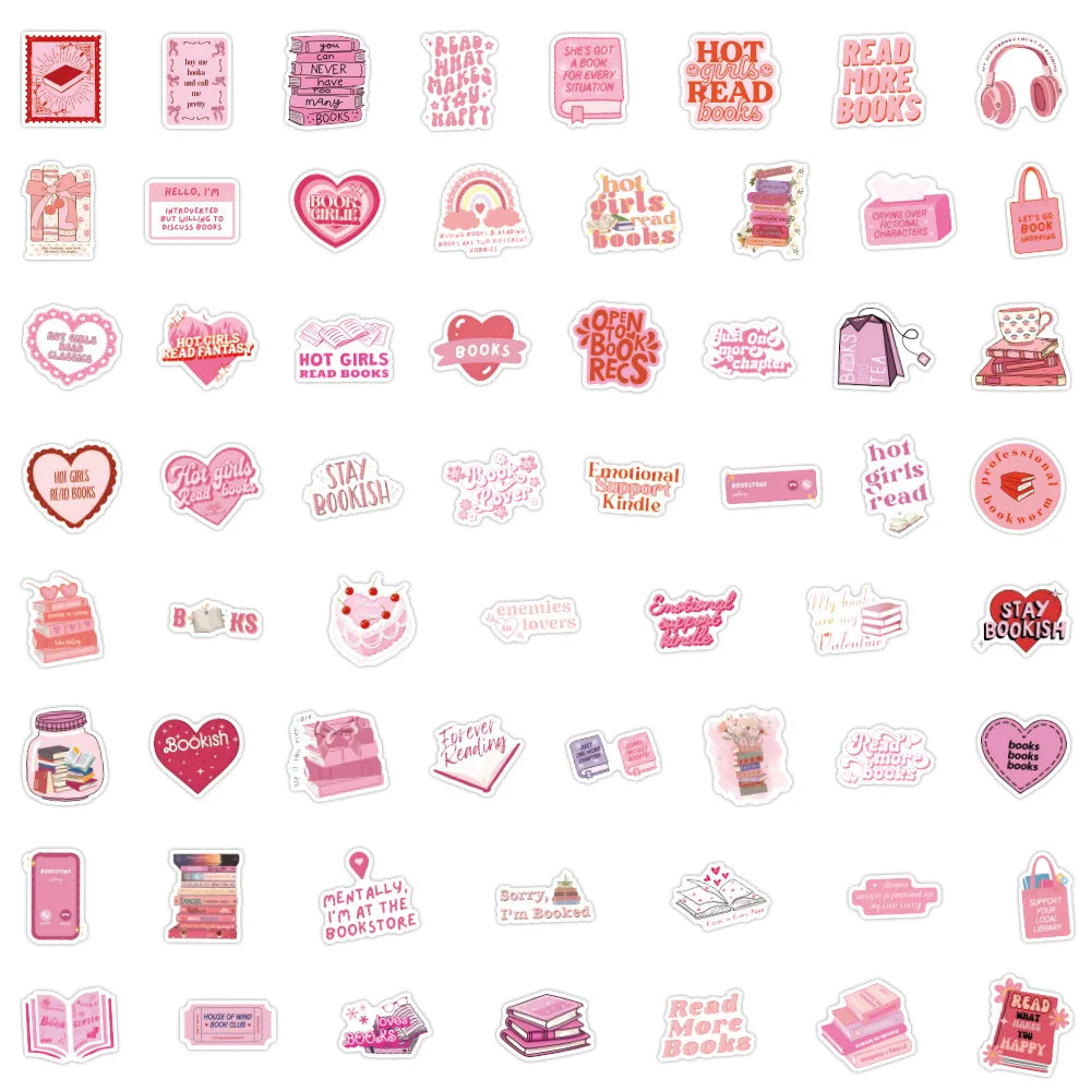 60pcs Pink Bookish Stickers – Cute Reading Stickers for Laptop, Phone, Diary & Water Bottle