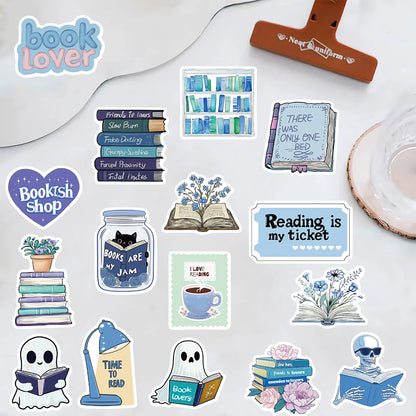 50pcs Blue Bookish Aesthetic Stickers – Creative DIY Decor for Laptops, Phones, Journals & More