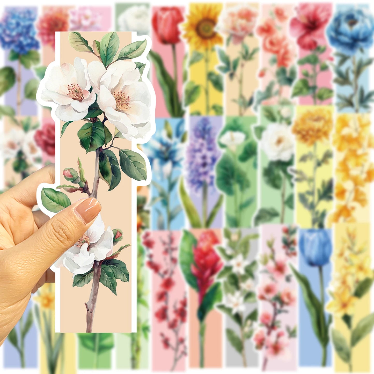 Set of 30 Watercolour Flower Bookmarks – Floral Page Markers for Readers & Students