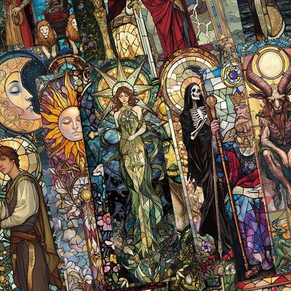 Set of 30 Stained Glass Tarot Bookmarks – Perfect for Students, Crafts & Page Marking