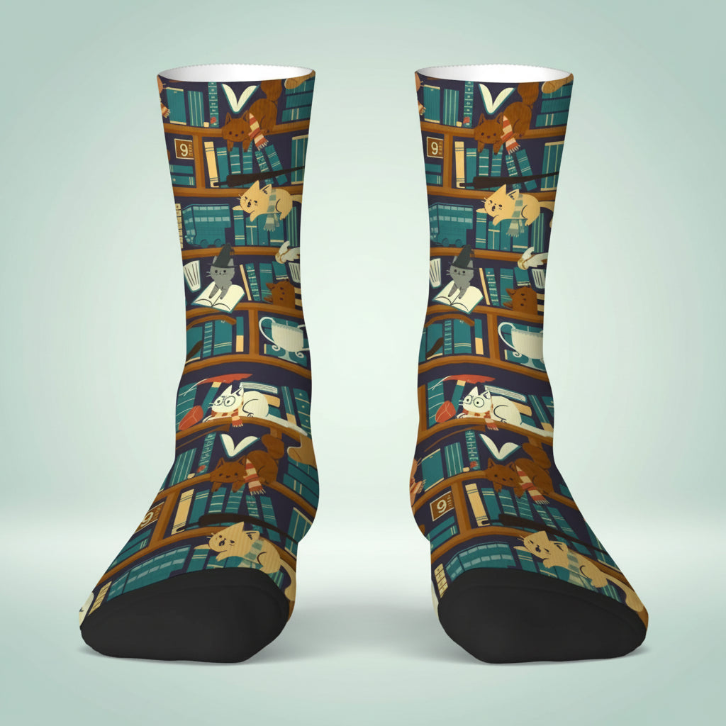 Library Bookshelf Crew Socks – Soft Breathable Unisex Socks for Book Lovers