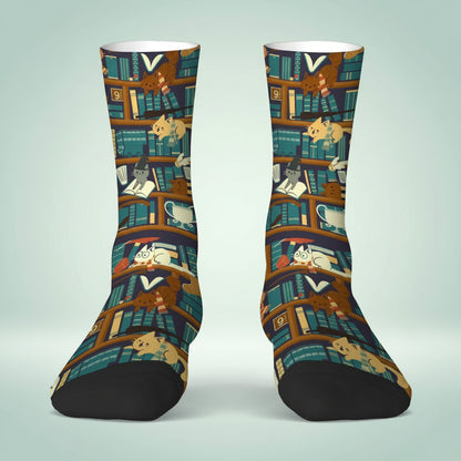 Library Bookshelf Crew Socks – Soft Breathable Unisex Socks for Book Lovers