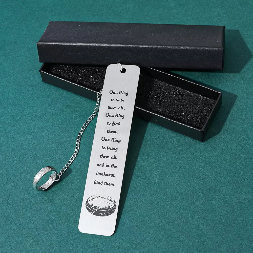 Lord of the Rings-Inspired Metal Bookmark with Ring Charm – Literary Gift for Fantasy Lovers