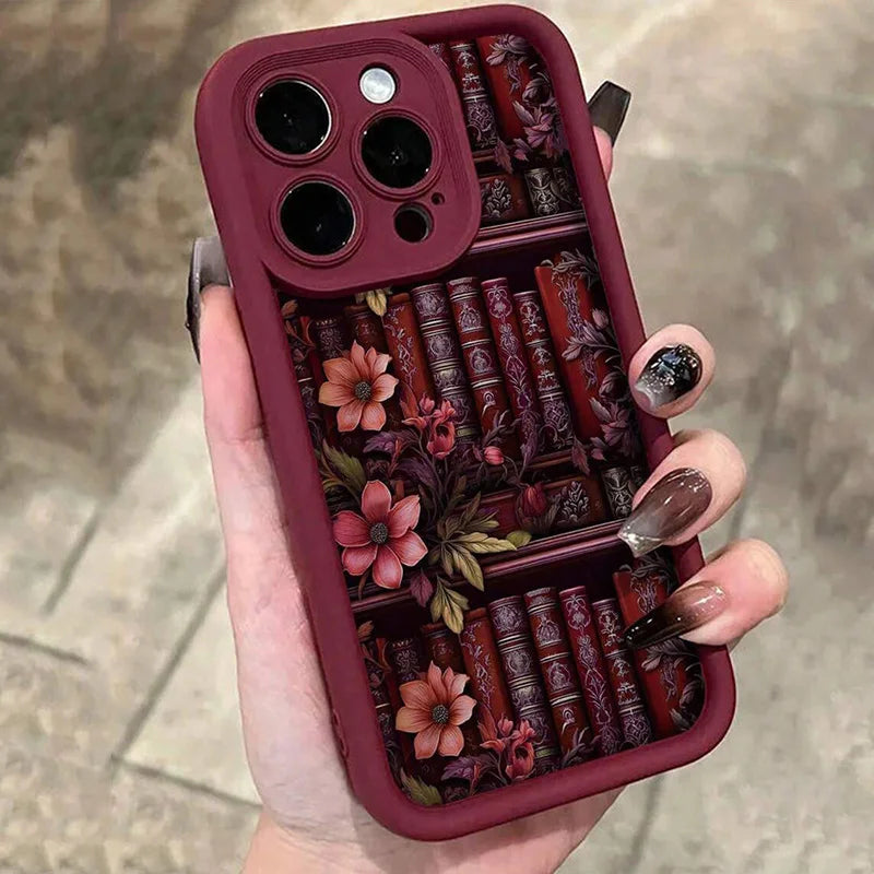 Floral Bookshelf iPhone Case – Shockproof Cover for iPhone 11-17 Pro Max