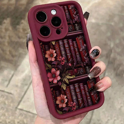 Floral Bookshelf iPhone Case – Shockproof Cover for iPhone 11-17 Pro Max