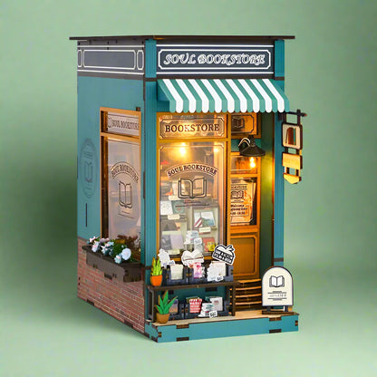 Miniature Wooden Bookshelf Dollhouse – 3D Puzzle & Bookend Set