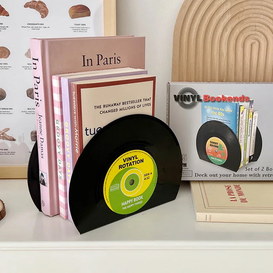 Vintage Vinyl Record Bookends – Retro Music Inspired Book Stands for Shelves & Desks