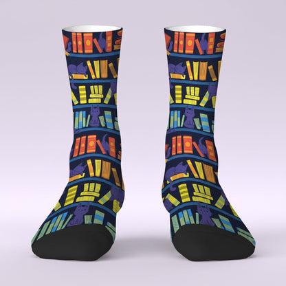Library Bookshelf Crew Socks – Soft Breathable Unisex Socks for Book Lovers