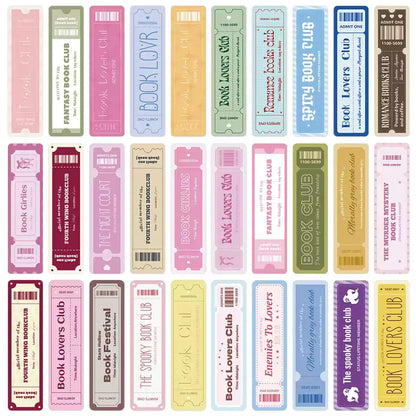 Set of 30 Literary Ticket Bookmarks – Aesthetic Page Markers for Readers