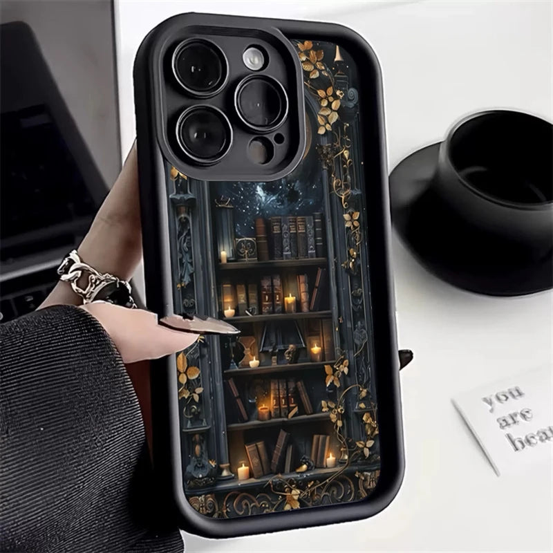 Moonlight Bookshelf iPhone Case – Shockproof Bumper for iPhone 11-17 Pro Max